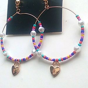 Pastel colors bead heart pad lock earrings